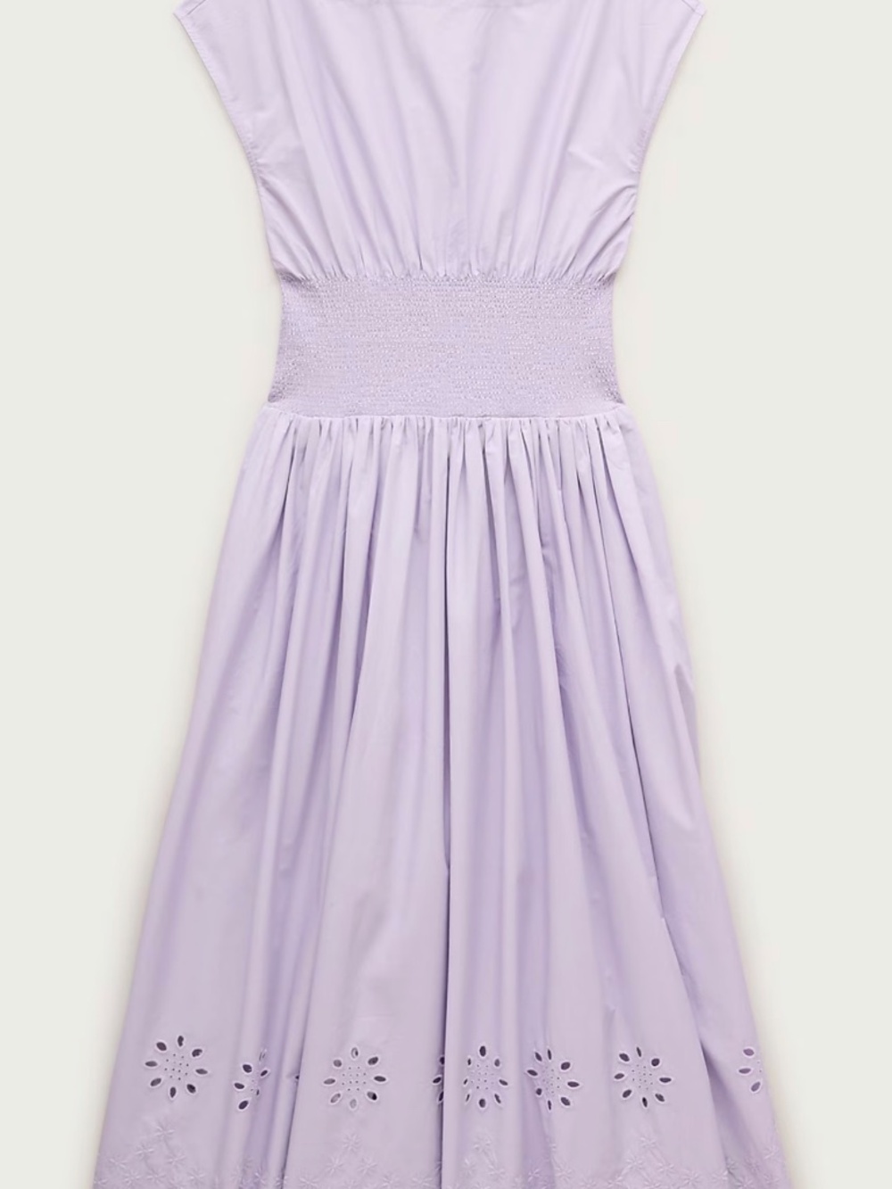 J.Crew Lilac Eyelet Embroidered Midi Dress Smocked Waist Cotton M - Picture 4 of 8